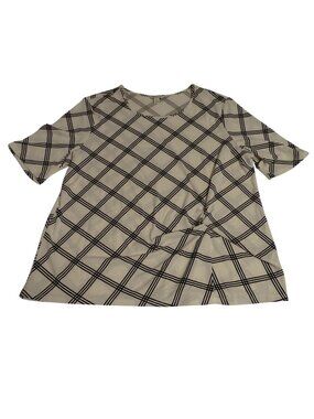 Cato White Black Women Plaid Short Sleeve Top Size L Flowy Minimalist Preppy